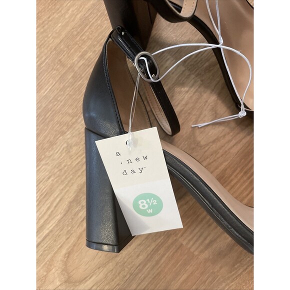 A New Day Shelly Heels Black 8.5 Wide Women's Ankle Strap Block Memory Foam NEW - Picture 10 of 16